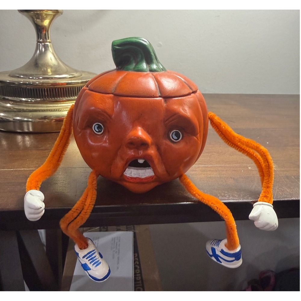Vintage Pumpkin Pipe Cleaner Arms Legs Sneakers Halloween anthropomorphic